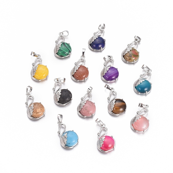 

PandaHall Natural & Synthetic Mixed Gemstone Pendants, with Platinum Tone Brass Findings, Swan, 30.8x18.8x8.5mm, Hole: 7x5mm Mixed Stone...