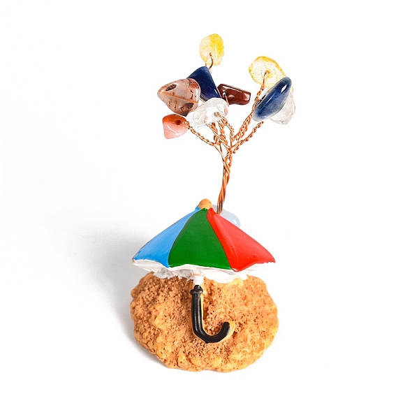 

PandaHall Resin Display Decorations, Reiki Energy Stone Feng Shui Ornament, with Natural Gemstone Tree and Copper Wire, Umbrella on the...