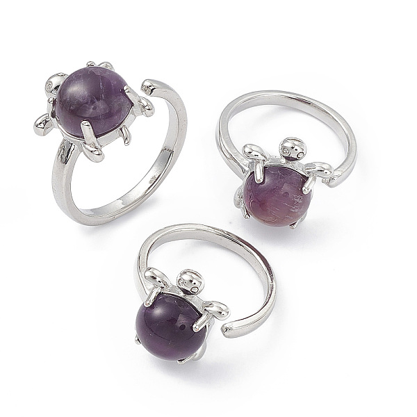 

PandaHall Natural Amethyst Turtle Open Cuff Ring, Platinum Brass Jewelry for Women, Inner Diameter: 16.2mm Amethyst