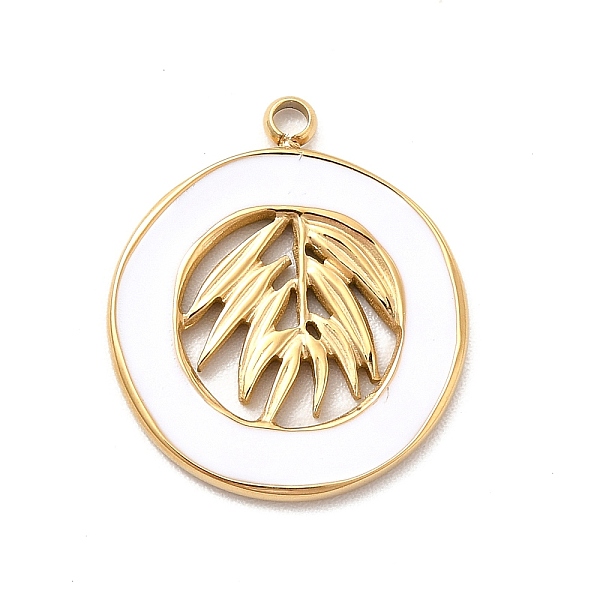 

PandaHall 304 Stainless Steel Enamel Pendants, Golden, Flat Round with Leaf Charm, White, 18x16x1mm, Hole: 1.6mm Stainless Steel+Enamel Flat...
