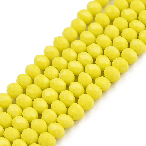 

PandaHall Opaque Solid Color Glass Beads Strands, Faceted, Rondelle, Yellow, 4x3mm, Hole: 0.4mm, about 113~115pcs/strand, 41~42cm Glass...