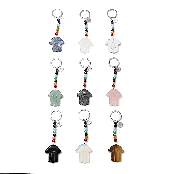 

PandaHall Natural & Synthetic Mixed Stone Chakra Keychain, with Iron Split Key Rings and Flat Round Alloy Charms, Hamsa Hand, 11.5cm Mixed...