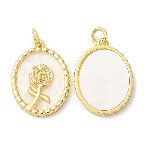 

PandaHall Plastic Pendants, with Rack Plating Brass Findings and Jump Ring, Long-Lasting Plated, Oval with Rose Charm, Real 18K Gold Plated...