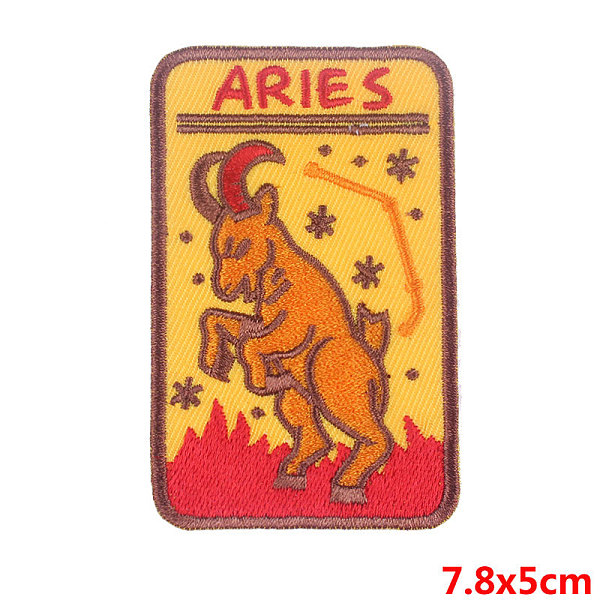 

PandaHall Rectangle with Constellation Computerized Embroidery Cloth Iron on/Sew on Patches, Costume Accessories, Aries, 78x50mm Cloth Aries