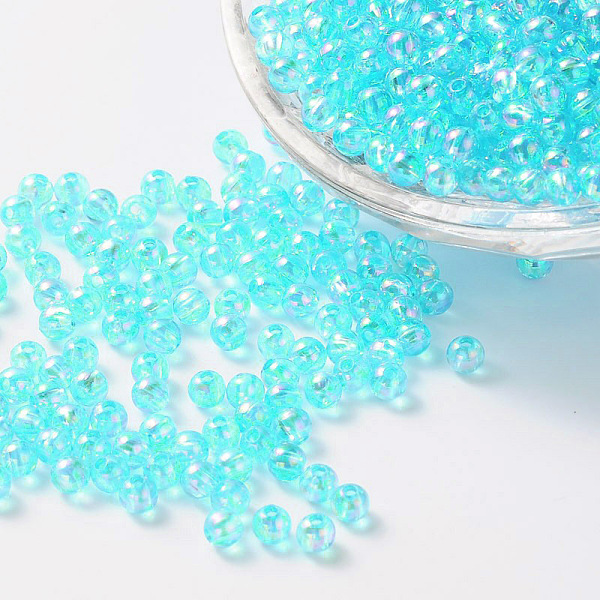 

PandaHall Eco-Friendly Transparent Acrylic Beads, Round, AB Color, Cyan, 10mm, Hole: 1.8mm, about 1000pcs/500g Acrylic Round Cyan