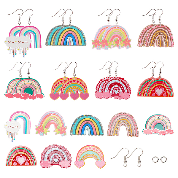 

PandaHall SUNNYCLUE 1 Box 8 Sets Rainbow Charm Dangle Earrings Making Kit Colorful Charms Cute Acrylic Rainbow Charms for Jewelry Making..., Multicolor