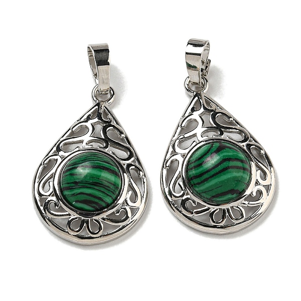 

PandaHall Synthetic Malachite Pendants, Rack Plating Brass Hollow Teardrop Charms, Cadmium Free & Lead Free, Platinum, 29.5x19.5x7.5mm, Hole...