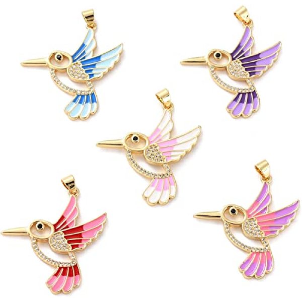 

PandaHall 5Pcs Brass Micro Pave Clear Cubic Zirconia Pendants, with Enamel, Long-Lasting Plated, Real 18K Gold Plated, Bird, Mixed Color..., Multicolor