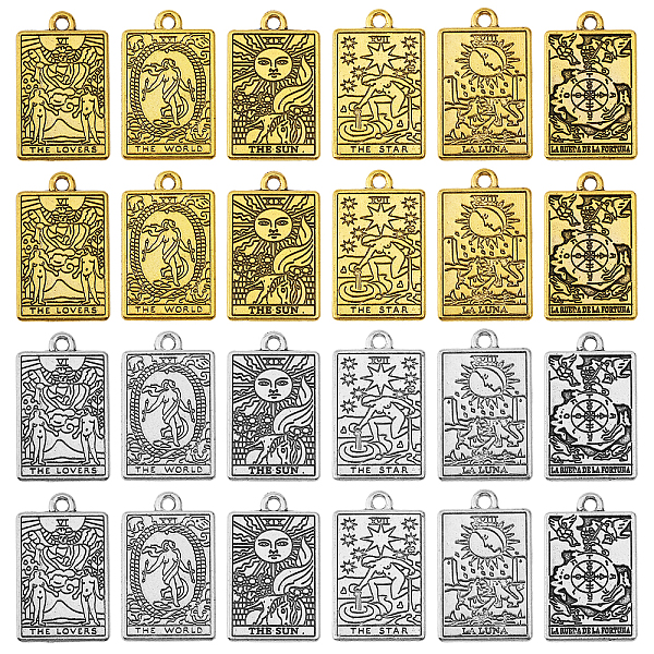

PandaHall CHGCRAFT 24Pcs 12 Styles Rack Plating Alloy Pendants, Tarot Charms, Antique Silver & Golden, 23~23.5x14~14.5x1.5mm, Hole: 1.8~2mm...