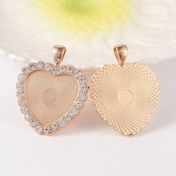 

PandaHall Heart Alloy Rhinestone Pendant Cabochon Settings, Cadmium Free & Lead Free, Picture Memory Frame Pendants, Light Gold, Crystal..., Clear
