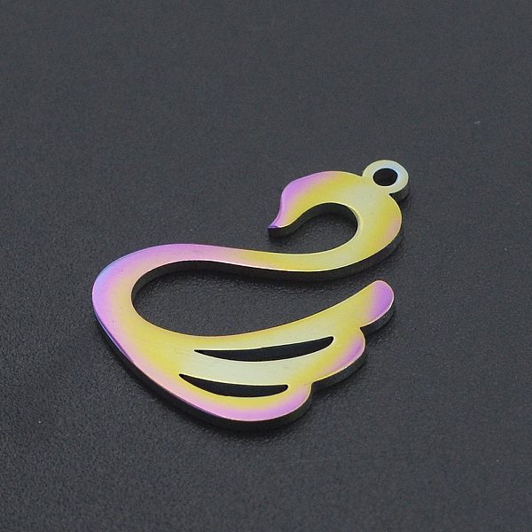

PandaHall Ion Plating(IP) 201 Stainless Steel Pendants, Swan, Laser Cut, Rainbow Color, 23x17x1mm, Hole: 1.6mm 201 Stainless Steel Duck