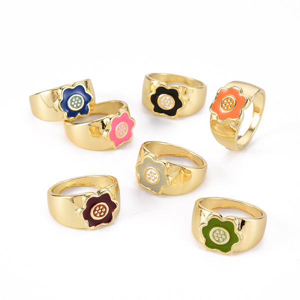 

PandaHall Alloy Enamel Wide Band Rings, Cadmium Free & Lead Free, Light Gold, Flower, Mixed Color, US Size 7 1/2(17.7mm) Alloy Multicolor
