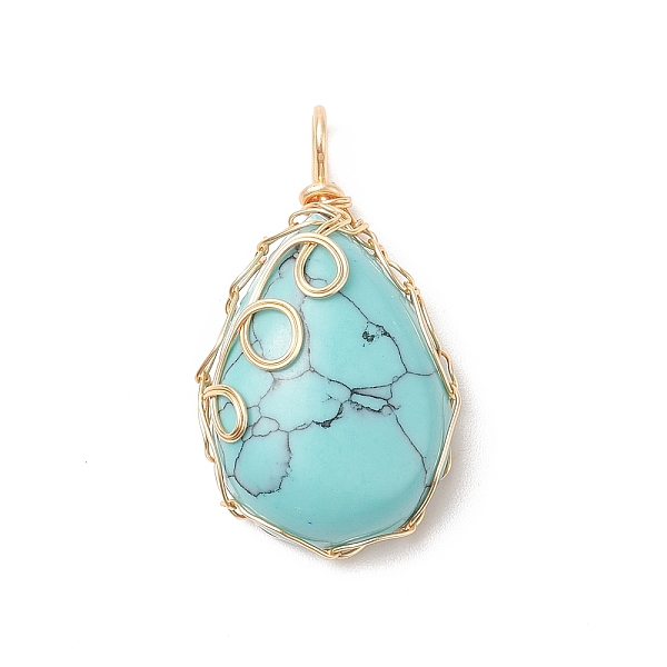 

PandaHall Synthetic Turquoise Dyed Copper Wire Wrapped Pendants, Teardrop Charms, Golden, 33x20x19mm, Hole: 3.5x3mm Synthetic Turquoise...
