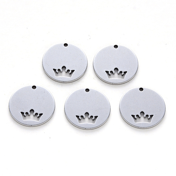 

PandaHall 201 Stainless Steel Charms, Laser Cut, Flat Round with Crown, Stainless Steel Color, 14x1mm, Hole: 1mm 201 Stainless Steel Flat...