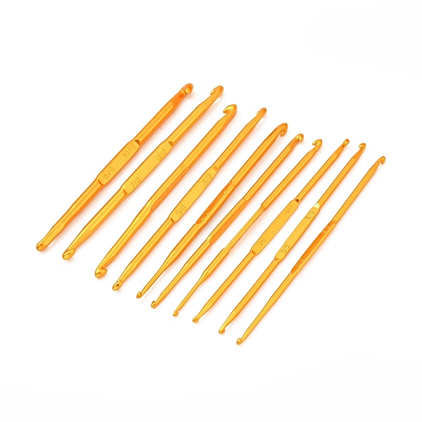 

PandaHall Aluminum Diverse Size Crochet Hooks Set, for Braiding Crochet Sewing Tools, Gold, 128~136x5~7x3.5~6mm Aluminum Gold