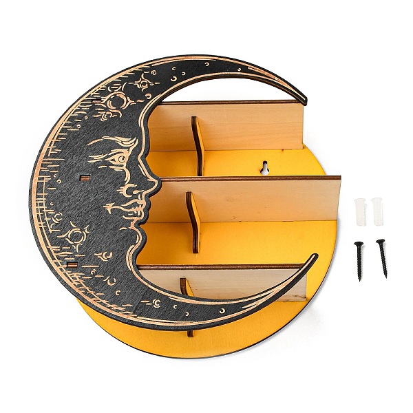 

PandaHall Wooden Crescent Moon Shelf for Crystals, Witchcraft Floating Wall Shelf, Steel Blue, 254x85mm Wood Moon