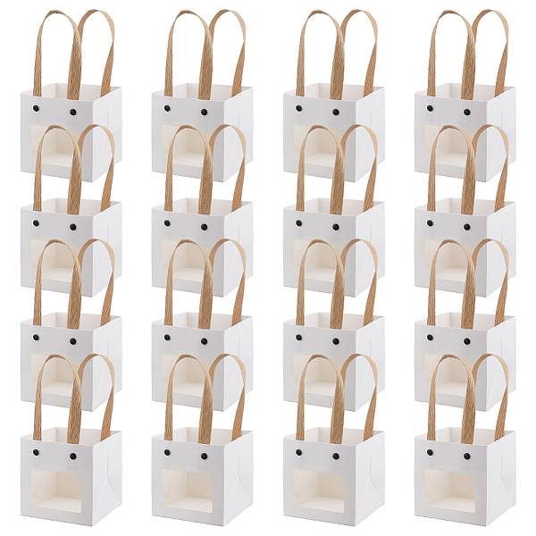 PandaHall Paper Gift Bags, with Plastic Visible Window and Handles, White, unfold: 20.1x10x10.1cm Paper None White