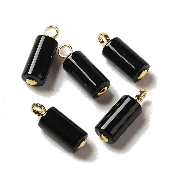 

PandaHall Natural Black Onyx(Dyed & Heated) Pendants, Column Charms with Real 18K Gold Plated Brass Pendant Bails, 22~23x8~8.5mm, Hole...