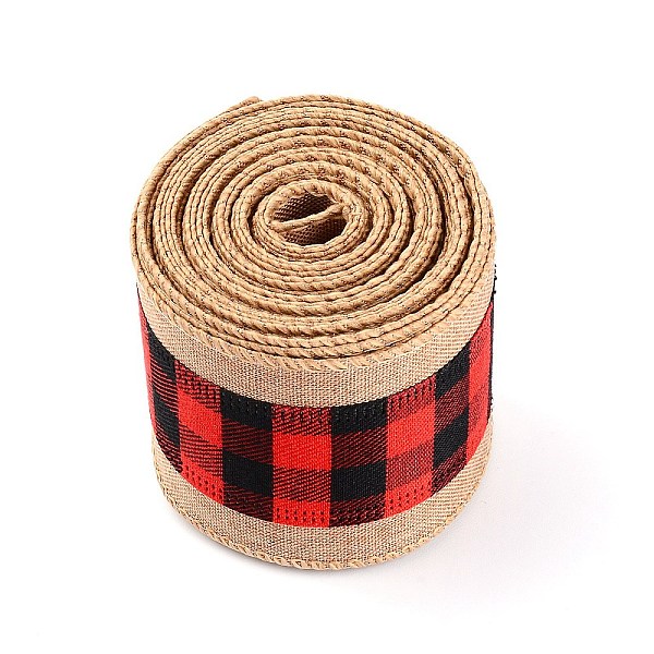 

PandaHall Polyester & Hemp Ribbon, Flat with Tartan Pattern, FireBrick, 65x0.5mm, 6m/roll Polyester Red