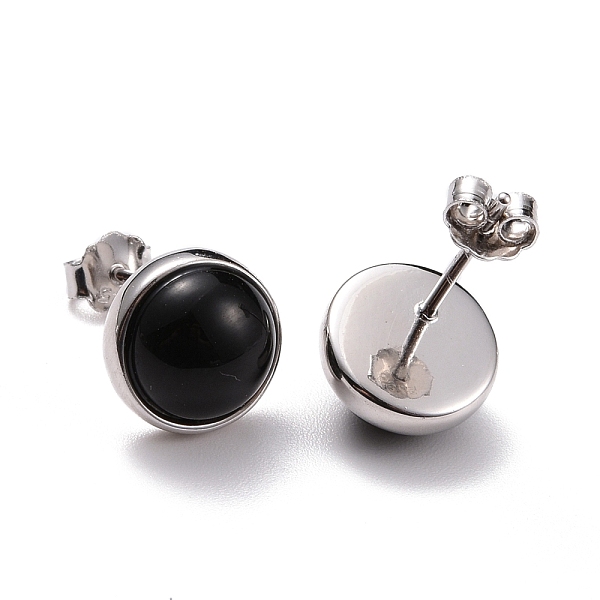 

PandaHall 925 Sterling Silver Stud Earrings, Half Round Black Agate Earrings for Women, Platinum, Black, 16x9mm, Pin: 0.7mm Agate+Crystal...