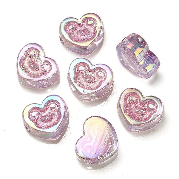 

PandaHall UV Plating Rainbow Iridescent Acrylic Beads, with Glitter Powder, Heart with Bear Pattern, Hot Pink, 17.5x20x9mm, Hole: 3.5mm...