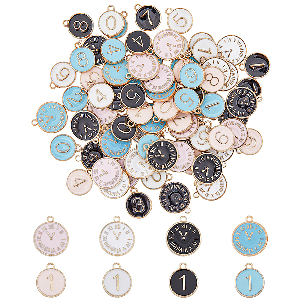 

PandaHall SUPERFINDINGS Alloy Enamel Pendants, Light Gold, Flat Round with Clock & Number 0~9, Mixed Color, 14.5~17x12~14x2~2.5mm, Hole..., Multicolor