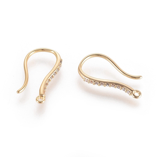 

PandaHall Brass Micro Pave Cubic Zirconia Earring Hooks, with Horizontal Loop, Nickel Free, Real 18K Gold Plated, 17x2x1.5mm, Hole: 1mm, Pin...