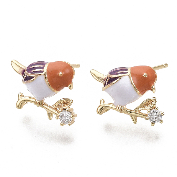 

PandaHall Brass Micro Pave Clear Cubic Zirconia Stud Earring Findings, with Enamel and Loop, Real 18K Gold Plated, Nickel Free, Bird, Coral..., Red