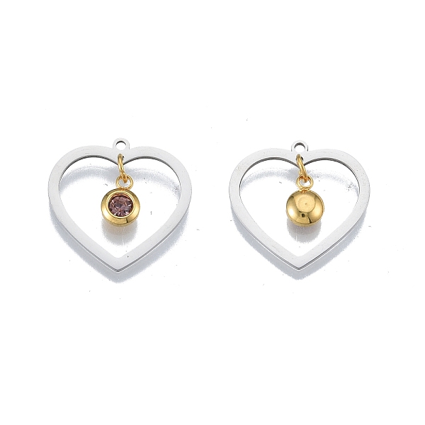 

PandaHall 201 Stainless Steel Pendants, with Rhinestone, Heart with Flat Round, Real Gold Plated & Stainless Steel Color, Tangerine..., Orange