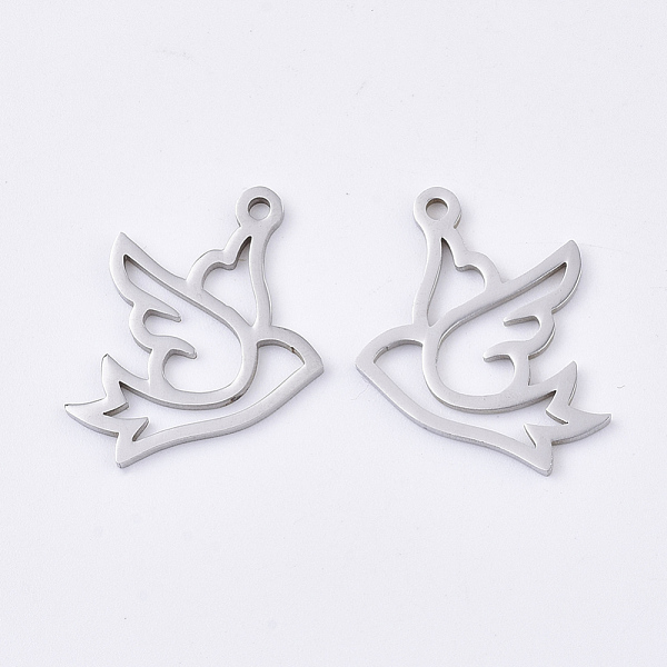 

PandaHall 201 Stainless Steel Pendants, Bird, Stainless Steel Color, 16x18x1mm, Hole: 1.4mm 201 Stainless Steel Bird