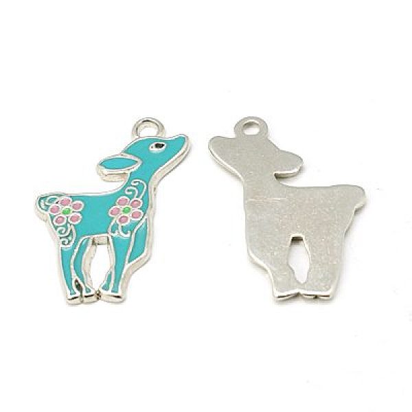 

PandaHall Alloy Enamel Pendants, Lead Free and Cadmium Free, Sika Deer, Platinum Metal Color, Dark Turquoise, 33x19x2mm Alloy...