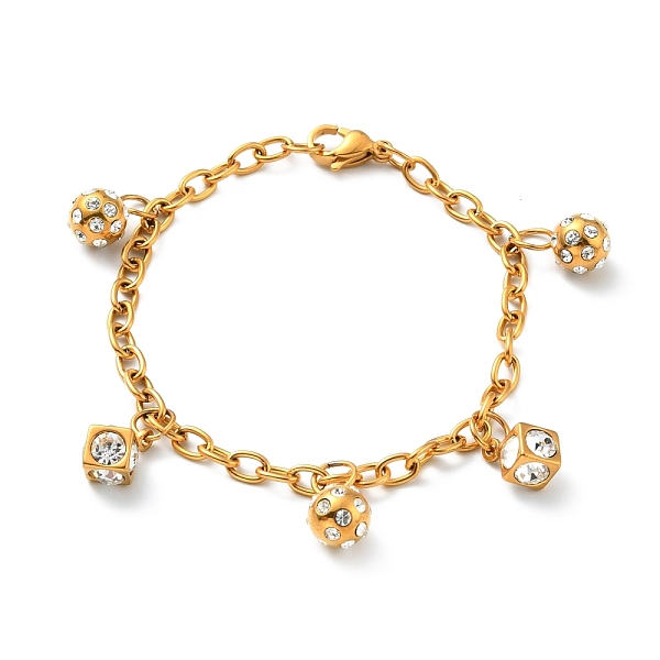 

PandaHall Clear Cubic Zirconia Cube and Ball Charms Bracelet with Vacuum Plating 304 Stainless Steel Chains for Women, Golden, 7-1/4 inch...