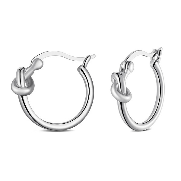 

PandaHall SHEGRACE Rhodium Plated 925 Sterling Silver Hoop Earrings, Ring with Knot, Platinum, 14.5x1.5mm Sterling Silver