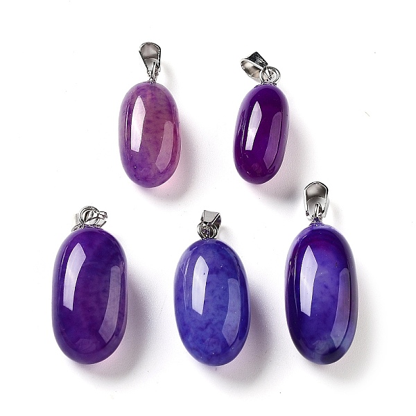 

PandaHall Natural Agate Dyed Pendants, Oval Charms with Stainless Steel Color Plated Stainless Steel Snap on Bails, Indigo..., Purple
