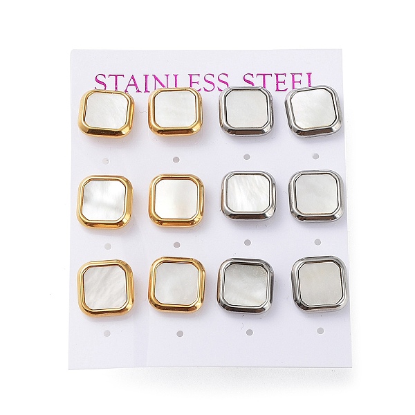 

PandaHall 6 Pair 2 Color Square Natural Shell Stud Earrings, 304 Stainless Steel Earrings, Golden & Stainless Steel Color, 12x12mm, 3..., White