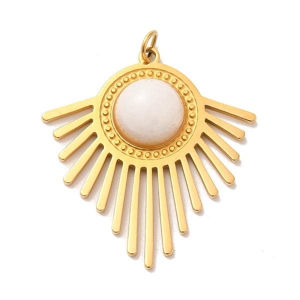 

PandaHall Natural Jade Dyed Pendants, Ion Plating(IP) 304 Stainless Steel Fan Charms, Golden, 27x25x5mm, Hole: 2.8mm Jade Fan