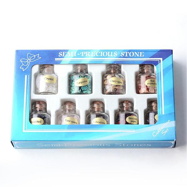 

PandaHall Glass Wishing Bottle Pendants, with Natural & Synthetic Mixed Stone Chip Beads, 30~33x22mm, 9bottles/box Mixed Stone Bottle