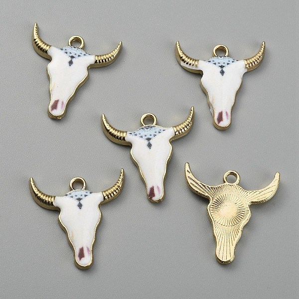 

PandaHall Alloy Enamel Printed Pendants, Cattle's Head Charms, Golden, White, 21.5x20.5x2mm, Hole: 2mm Alloy+Enamel Cattle White
