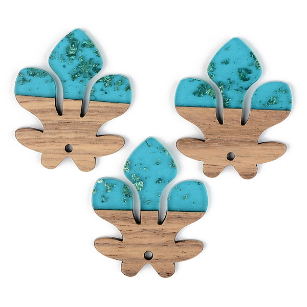 

PandaHall Transparent Resin & Walnut Wood Pendants, with Gold Foil, Fleur De Lis, Dark Turquoise, 38x31.5x3mm, Hole: 2mm Resin+Wood Flower..., Cyan
