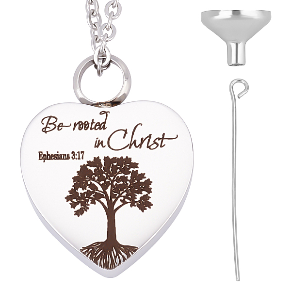 

PandaHall CREATCABIN Be Rooted in Christ Tree of Life Urn Pendant Necklace, Heart Ashes Urn Necklace, with Mini Funnel, Stainless Steel...