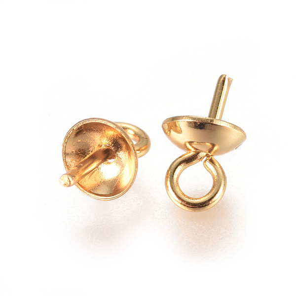 

PandaHall Vacuum Plating 304 Stainless Steel Cup Pearl Peg Bails Pin Pendants, For Half Drilled Beads, Golden, 7x4mm, Hole: 1.6mm, Pin...