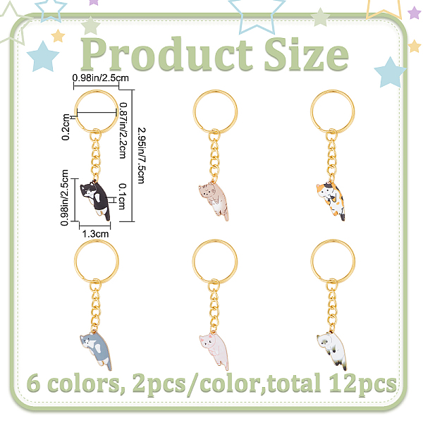 

PandaHall 12Pcs 6 Colors Cute Cat Alloy Enamel Charm Keychains, with Golden Iron Findings, for Keychain Car Key Bag Pendant Decoration..., Multicolor