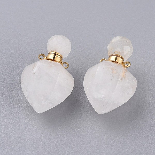 

PandaHall Faceted Natural Quartz Crystal Openable Perfume Bottle Pendants, Rock Crystal, with 304 Stainless Steel Findings, Peach Shape...