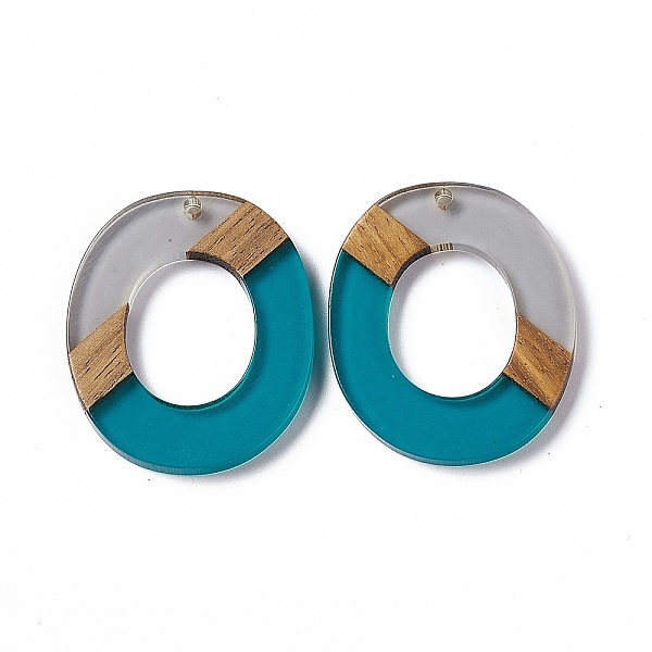 

PandaHall Transparent Resin & Walnut Wood Pendants, Donut Charms, Teal, 38x32.5x3.5mm, Hole: 2mm Resin+Wood Donut Cyan