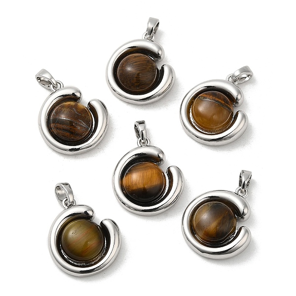 

PandaHall Natural Tiger Eye Pendants, Brass Half Round Charms, Real Platinum Plated, 19x16x6mm, Hole: 4x3mm Tiger Eye Half Round