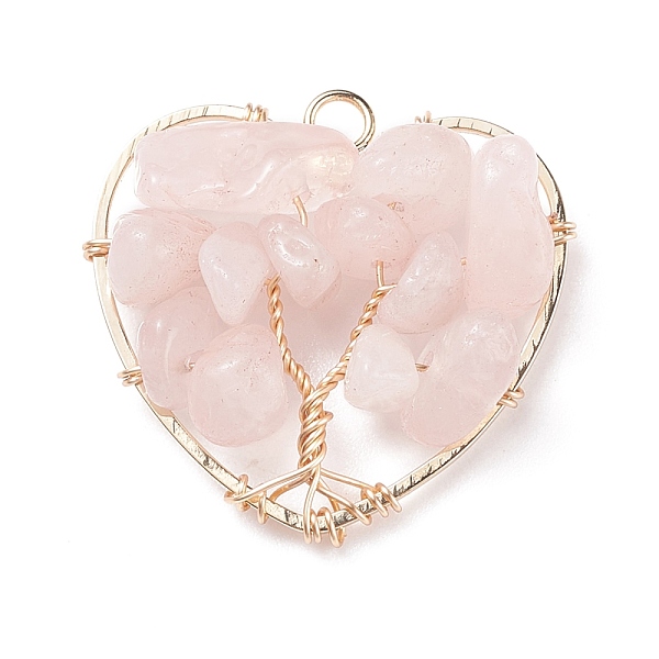 

PandaHall Natural Rose Quartz Pendants, with Copper Findings and Brass Findings, Heart & Tree, 25.5x27x8mm, Hole: 2.6mm Rose Quartz Heart