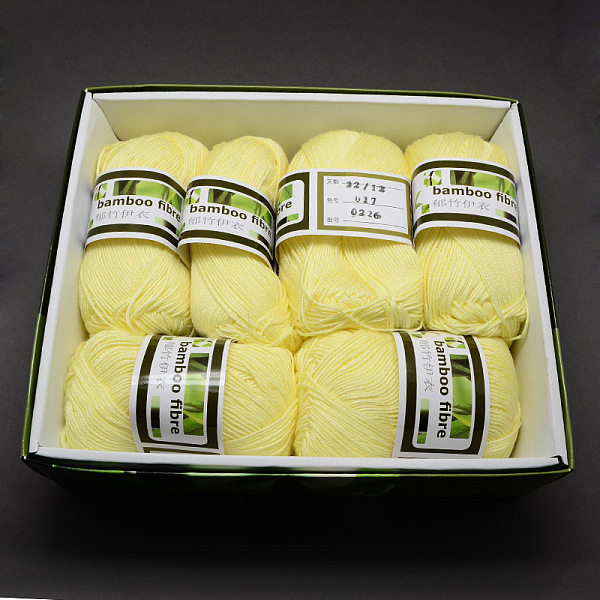 PandaHall Soft Baby Yarns, with Bamboo Fibre and Silk, Champagne Yellow, 1mm, about 140m/roll, 50g/roll, 6rolls/box Bamboo Fiber+Silk Yellow