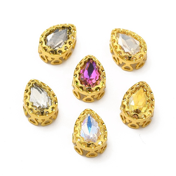 

PandaHall Teardrop Shaped Sew on Rhinestone, Glass Rhinestone, Garments Accessories, Multi-Strand Links, with Golden Tone Brass Findings..., Multicolor