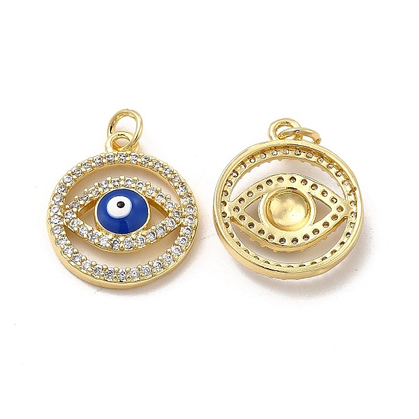 

PandaHall Brass Micro Pave Cubic Zirconia Pendants, with Enamel & Jump Ring, Flat Round with Evil Eye Charm, Golden, Royal Blue...