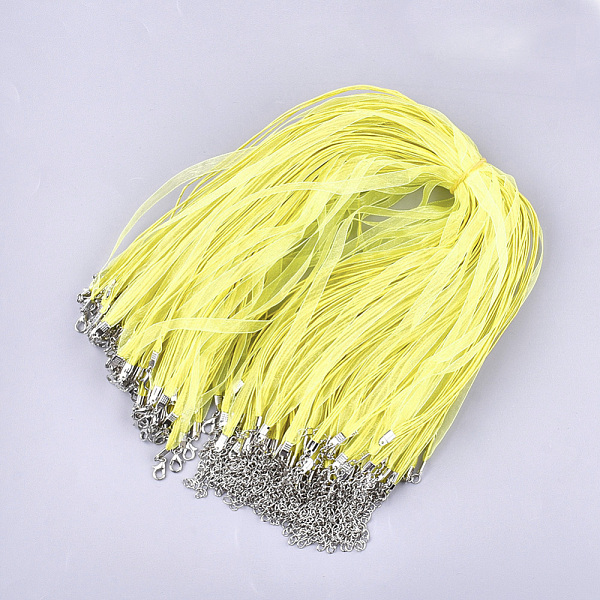 

PandaHall Waxed Cord and Organza Ribbon Necklace Making, with Iron Lobster Claw Clasps, Platinum, Yellow, 17.6 inch~17.8 inch(45~45.5cm)...